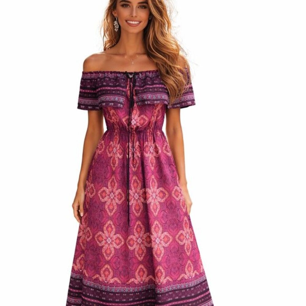 Midi Boho inspired romantic dress, with empire waist, Monteau